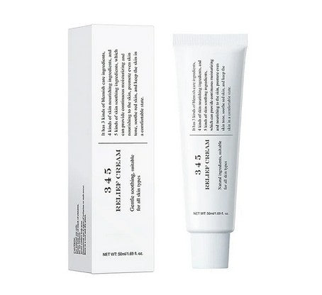 Front view of Dr. Althea 345 Relief Cream tube with packaging, highlighting its gentle formula suitable for all skin types.