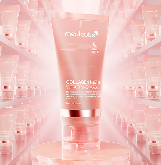 Medicube - Collagen Might Wrapping Mask application showcasing the revolutionary overnight collagen mask that locks in moisture for firmer, glowing skin.