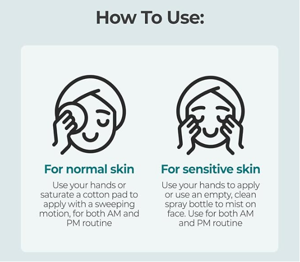 Illustration explaining how to use Numbuzin Pure Full Calming Herb Toner for different skin types, providing clear instructions for achieving optimal results.