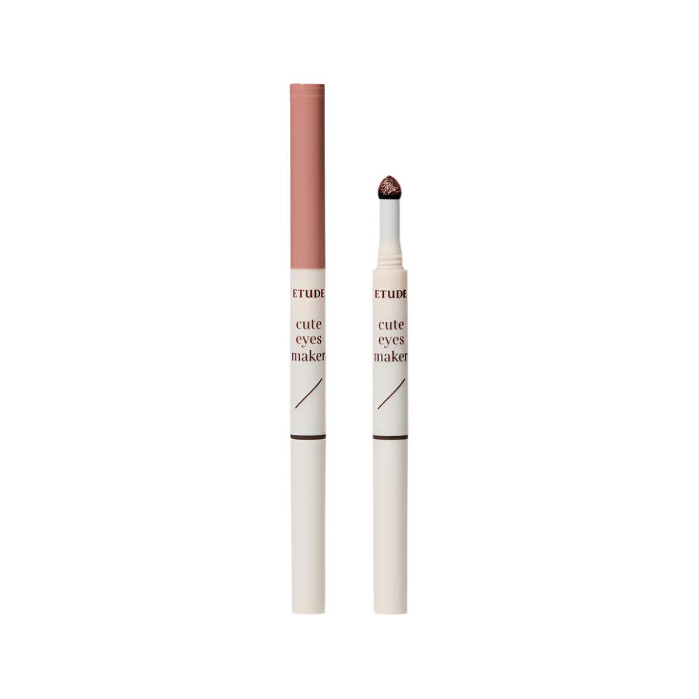 Etude Cute Eyes Marker featuring a dual-ended design with a glitter tip and slim liner for versatile eye contouring; perfect for adding sparkle and precision to your eye makeup routine.