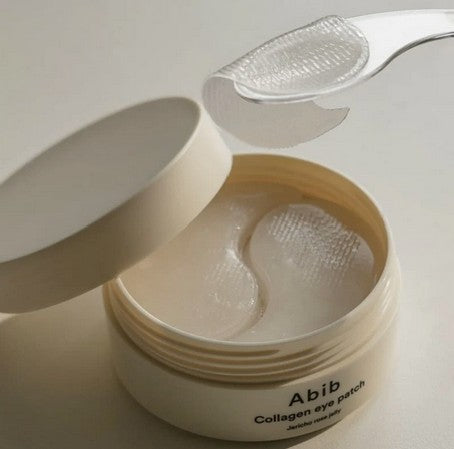Key benefits of Abib Collagen Eye Patch: deep hydration and firming vegan collagen eye patches.