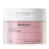 Biodance Collagen Gel Toner Pads product jar showcasing its sleek design and pink gel pads inside, ideal for skin hydration and elasticity enhancement.