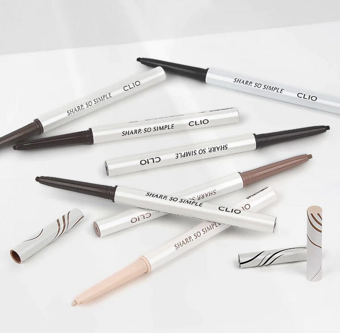 Close-up of Clio Sharp So Simple waterproof pencil eyeliner showcasing its ultra-slim design and rich pigmentation for stunning eye looks.