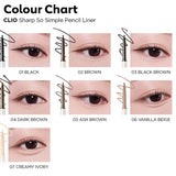 Clio Sharp So Simple waterproof pencil eyeliner in action, demonstrating smudge-proof and long-lasting wear for all-day makeup perfection.