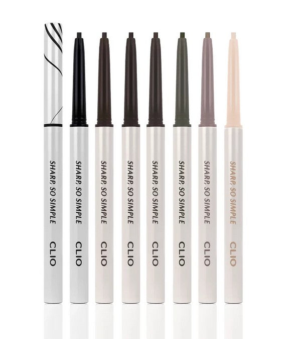 Clio Sharp So Simple waterproof pencil eyeliner featuring a precise 2mm tip for sharp winged eyeliner and soft aegyo-sal effects.
