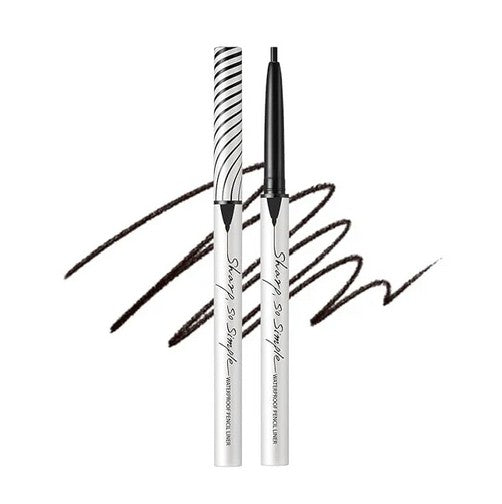 Swatch of Clio Sharp So Simple waterproof pencil eyeliner on skin, illustrating its highly pigmented formula and flawless application.