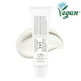 Dr. Althea 345 Relief Cream tube on a textured surface with a swatch of the cream, emphasizing its vegan certification and skin-nourishing benefits.