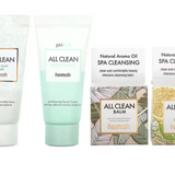 Close-up of Heimish Mini Trial Cleansing Kit showcasing the All Clean White Clay Foam, All Clean Green Foam, and All Clean Balms, perfect for a refreshing cleanse.