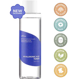 a bottle of water with different labels around it