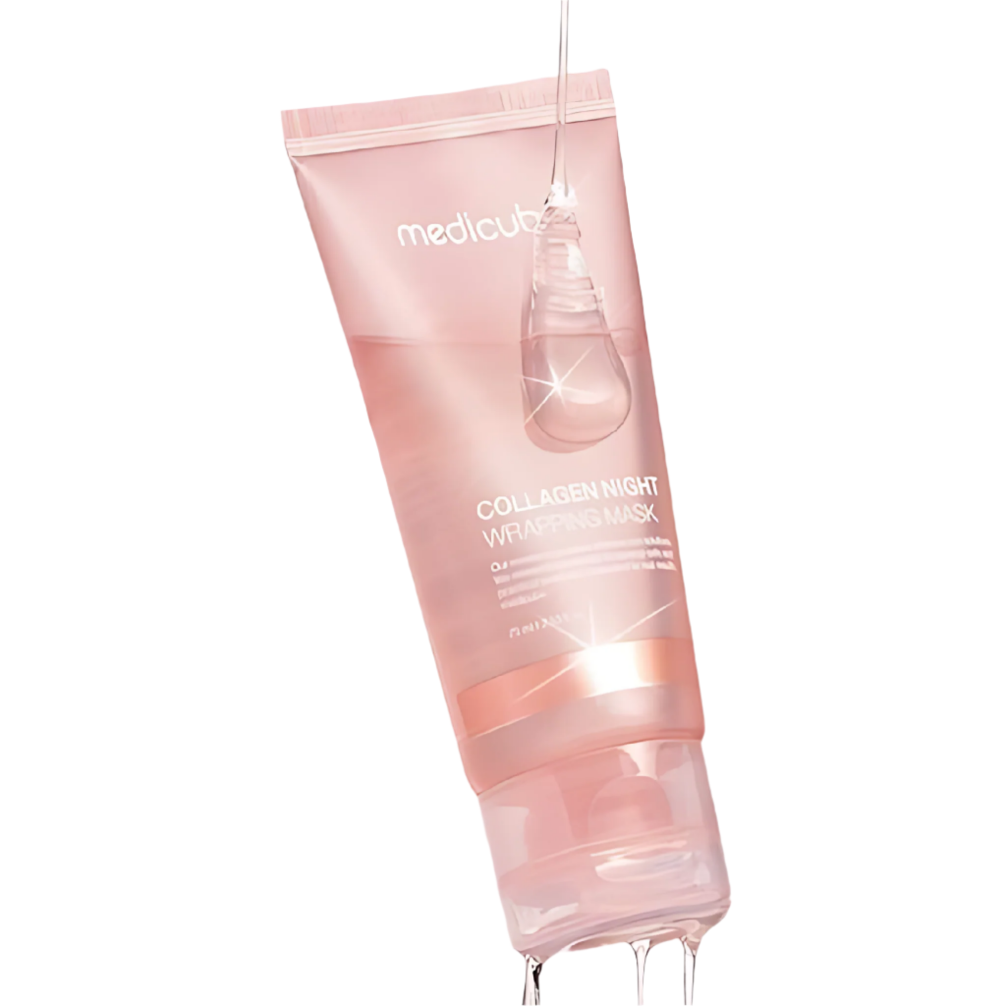 Happy user applying Medicube - Collagen Might Wrapping Mask, the go-to overnight collagen mask for hydration and improved skin texture.