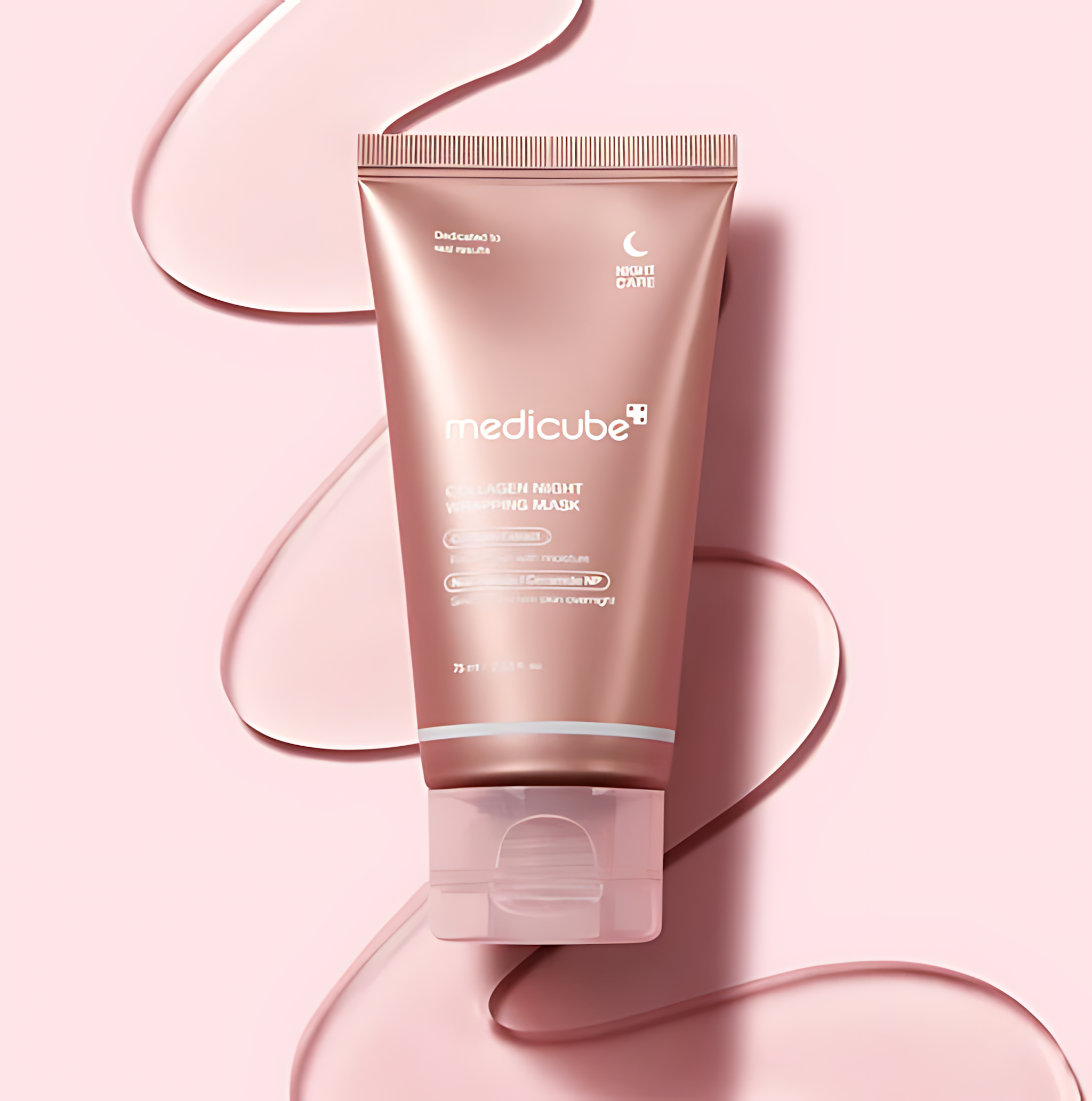 Nighttime skincare routine featuring Medicube - Collagen Might Wrapping Mask, a powerful overnight collagen mask for intensive hydration and rejuvenation.