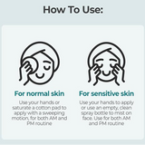 Illustration explaining how to use Numbuzin Pure Full Calming Herb Toner for different skin types, providing clear instructions for achieving optimal results.