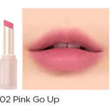 A vibrant display of the 'Pink Go Up' hue from Peripera Ink Mood Matte Lipstick on lips, exuding youthful charm.