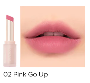 A vibrant display of the 'Pink Go Up' hue from Peripera Ink Mood Matte Lipstick on lips, exuding youthful charm.