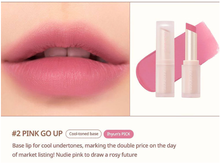 A chic shot of 'Pink Go Up' shade from Peripera Ink Mood Matte Lipstick, perfect for a fresh, rosy look.
