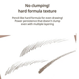 Textured illustration displaying the smooth strokes of the Peripera Speedy Skinny Brow pencil, emphasizing no clumping effect for flawless brows.