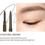 Image of the Peripera Speedy Skinny Brow pencil in 'Natural Brown', demonstrating how it complements dyed hair for a natural look.