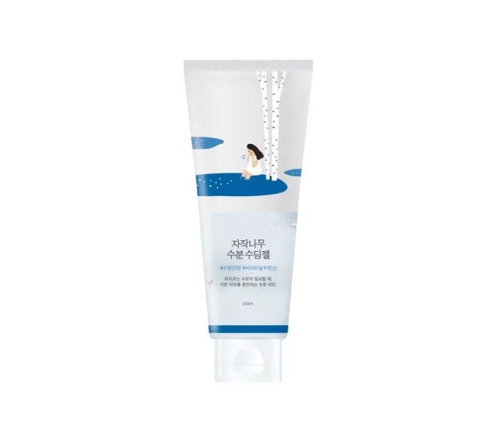 Round Lab Birch Juice Moisturizing Cleanser in a tube featuring a whimsical design with birch trees and a relaxing water theme, promoting hydration and gentle skin care.