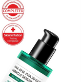 Detailed image of Some By Mi AHA.BHA.PHA 30 Days Miracle Serum Light bottle with emphasis on skin irritation test results for sensitive skin.