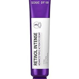 Close-up of Some By Mi Retinol Intense Advanced Triple Action Eye Cream showing detailed packaging, emphasizing its anti-aging benefits.