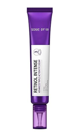Close-up of Some By Mi Retinol Intense Advanced Triple Action Eye Cream showing detailed packaging, emphasizing its anti-aging benefits.