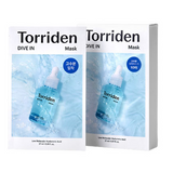 Torriden Dive-In Mask Pack with two packs visible, showcasing the elegant packaging and highlighting its low molecule hyaluronic acid content.