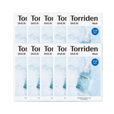 Torriden Dive-In Low Molecule Hyaluronic Acid Mask Pack featuring multiple sheet masks arranged in a neat display, highlighting the product's hydrating benefits.