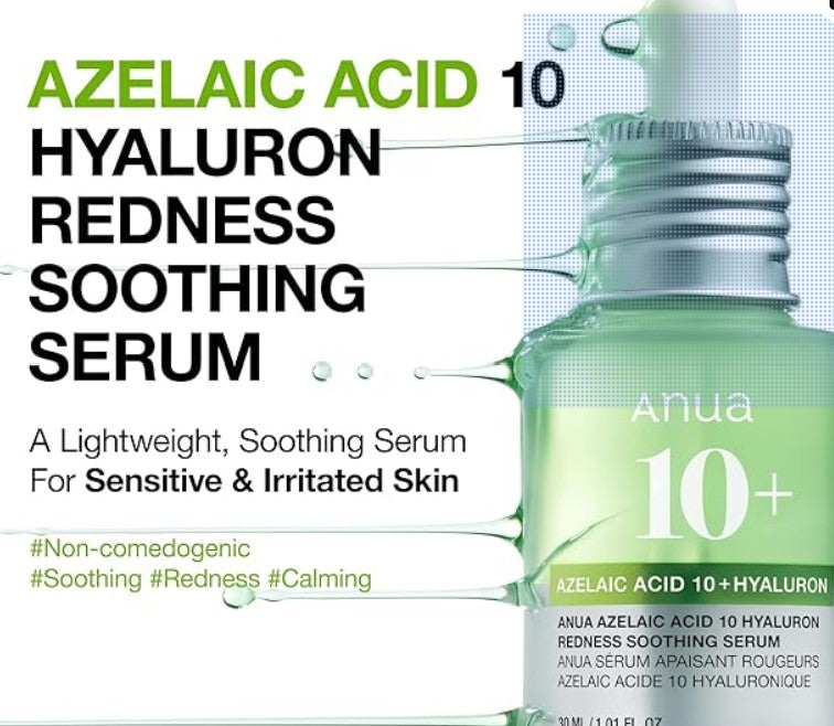 Anua Azelaic Acid 10% Serum – Hyaluronic | Redness Relief for Sensitive Skin, Dark Spots & Acne Care 30ml