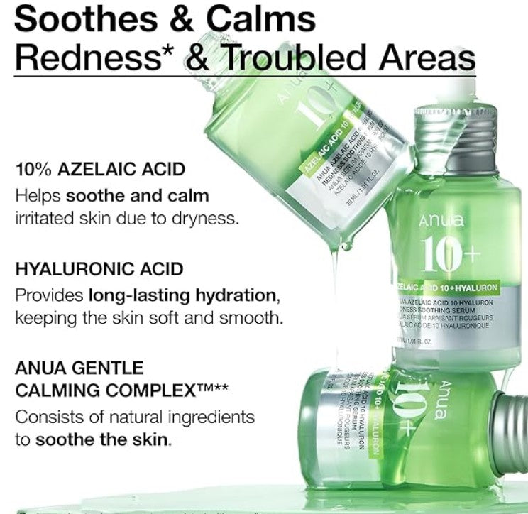 Anua Azelaic Acid 10% Serum – Hyaluronic | Redness Relief for Sensitive Skin, Dark Spots & Acne Care 30ml