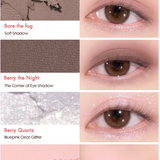Color chart from rom&nd highlighting Fresh Berry, Strawberry Dew, and Bare Strawberry, complete with stunning eye representations.