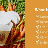 Skinfood Carrot Carotene Calming Water Pad with cotton pads and fresh carrots, detailing its effectiveness for redness and sensitive skin.