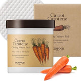 Skinfood Carrot Carotene Calming Water Pad jar alongside fresh carrots, emphasizing its natural ingredients and moisture-rich formula.