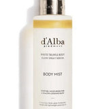 Close-up of d'Alba hydrating body serum bottle, featuring the luxurious vegan ingredients and Italian white truffle extract for skin rejuvenation.