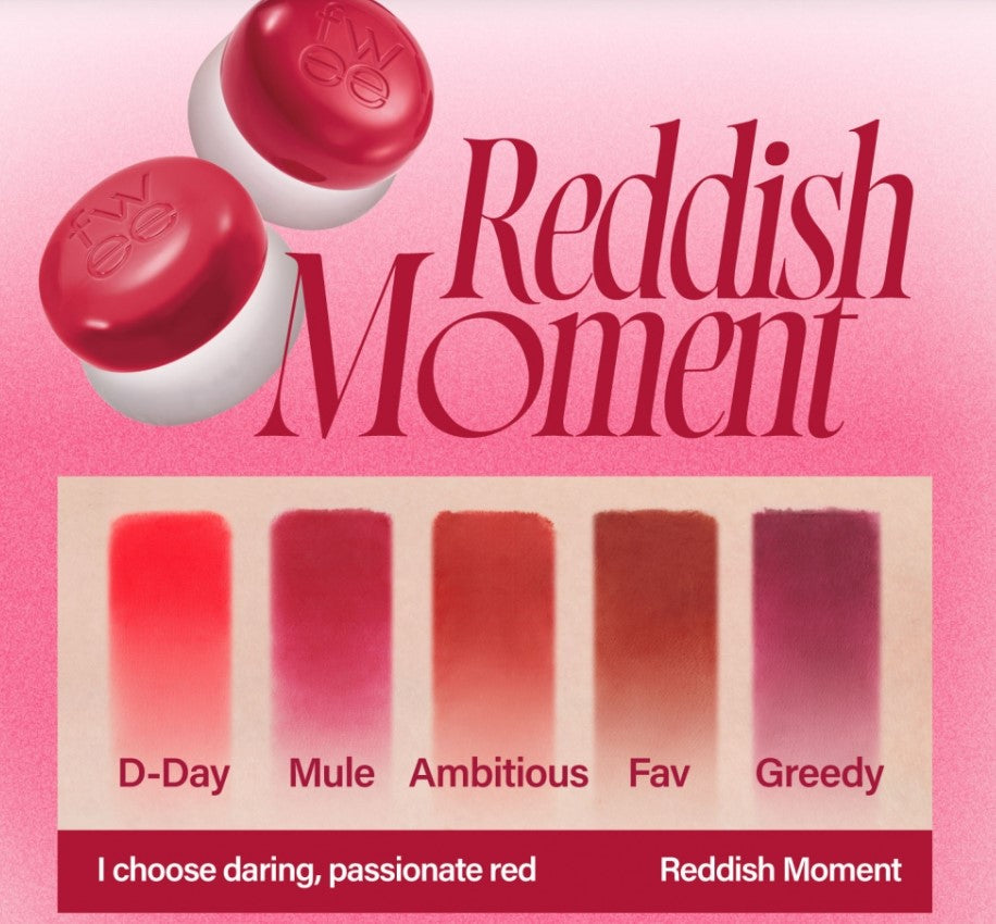 the redish moment lipstick is shown on a pink background