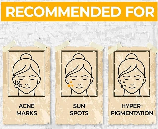 Illustration marking Numbuzin's No.5 Vitamin Concentrated Serum recommended for acne marks, sun spots, and hyperpigmentation.
