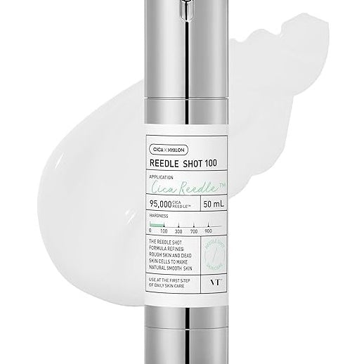 VT Cosmetics Reedle Shot 100 essence bottle with a creamy texture, perfect for rejuvenating skin and reducing blemishes.
