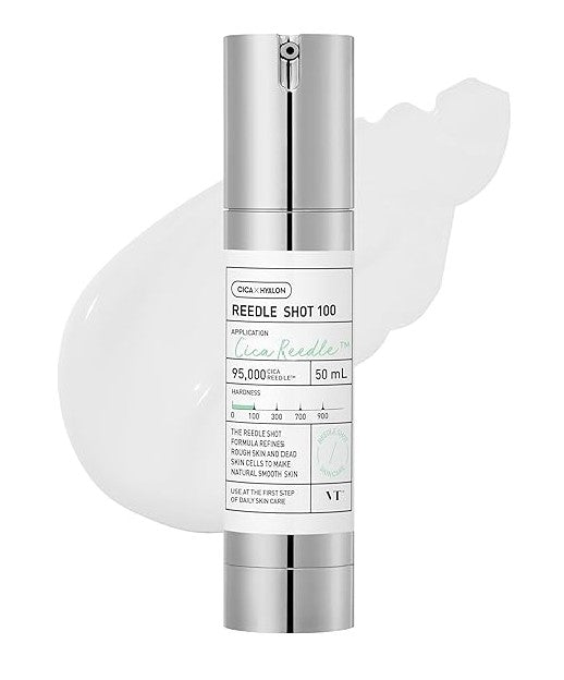 VT Cosmetics Reedle Shot 100 essence bottle with a creamy texture, perfect for rejuvenating skin and reducing blemishes.