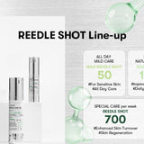 VT Cosmetics Reedle Shot product lineup, including Mild Reedle Shot 50, Reedle Shot 100, and Reedle Shot 300, promoting targeted skin care solutions.
