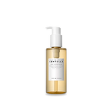Skin1004 Madagascar Centella Light Cleansing Oil in a transparent bottle, showcasing its lightweight texture, perfect for refreshing and nourishing skin.