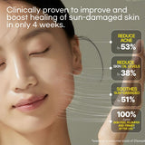 A glowing model showcasing the results after using Jumiso Snail Mucin 95% + Peptide Essence, clinically proven to improve skin health in just 4 weeks!