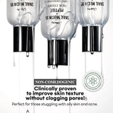 Three bottles of Jumiso Snail Mucin 95% + Peptide Essence, emphasizing its non-comedogenic benefits for clear and healthy skin!